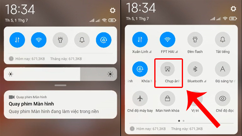 Kéo thanh thông báo xuống > Chụp ảnh màn hình